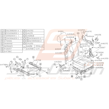 Schéma Siège Conducteur Origine Subaru Impreza GT 1993 - 1996