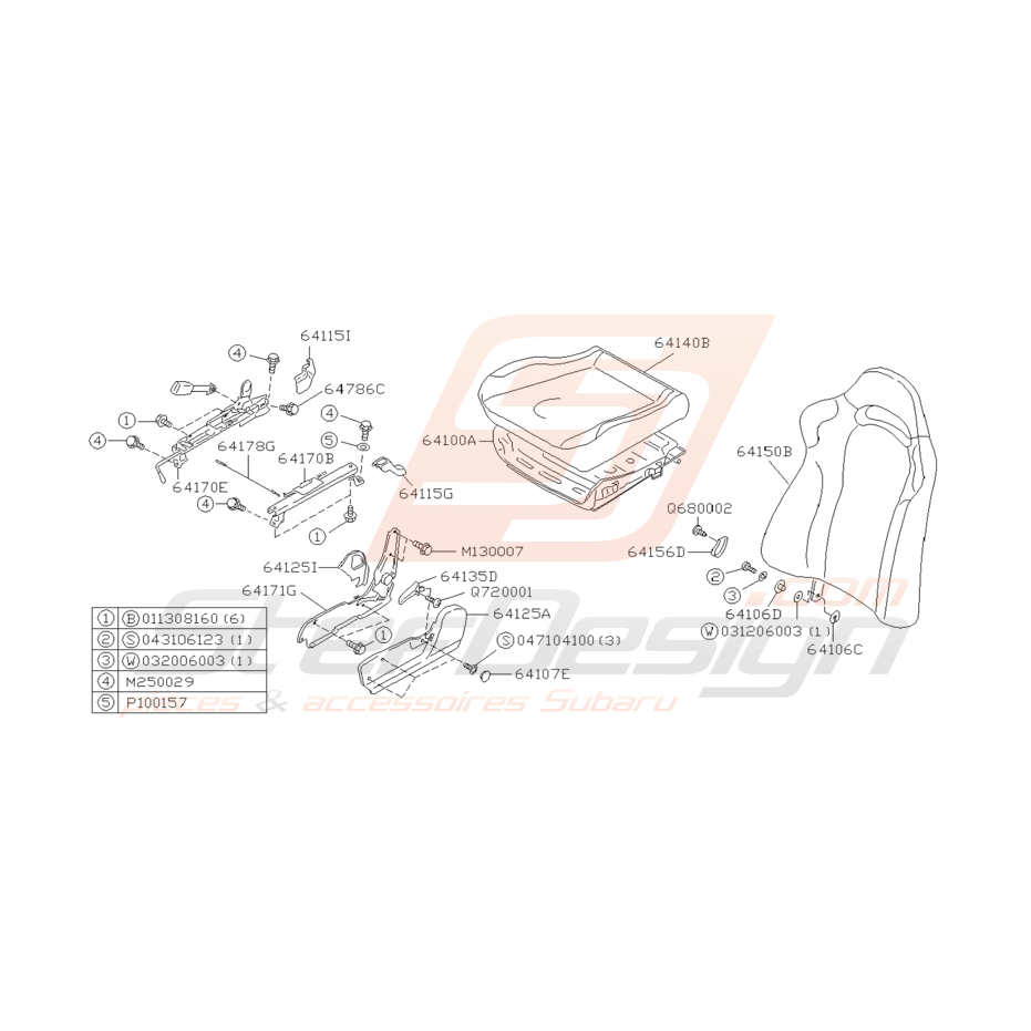 Schéma Siège Conducteur Origine Subaru Impreza GT 1997 - 1998