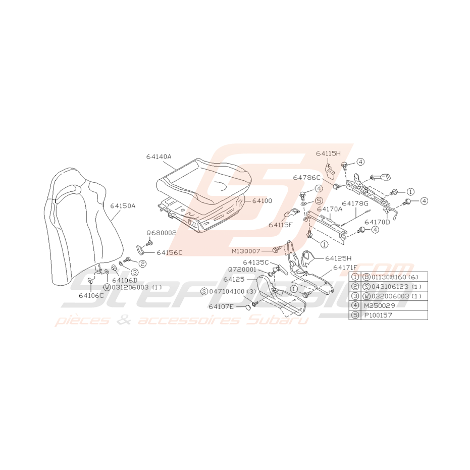 Schéma Siège Passager Origine Subaru Impreza GT 1997 - 2000