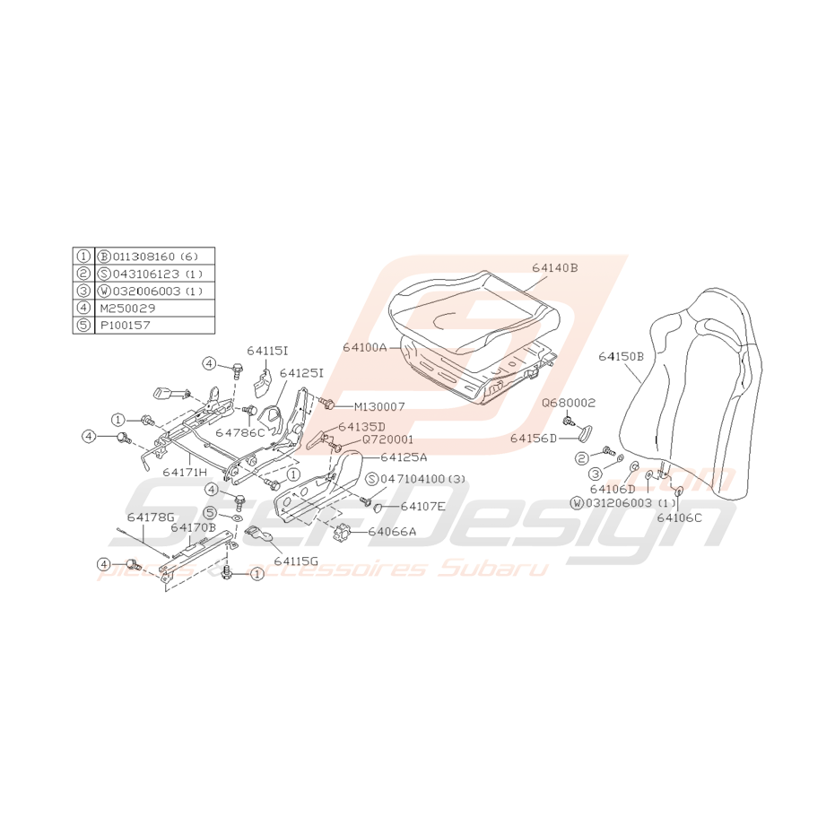 Ensemble fixation siège conducteur GT 99-00