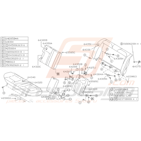 Schéma de Banquette Arrière Origine Subaru Impreza GT 1993 - 2000