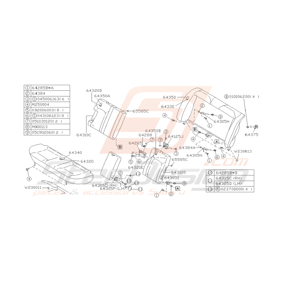 Schéma de Banquette Arrière Origine Subaru Impreza GT 1993 - 2000 Schéma de Banquette Arrière Origine Subaru Impreza GT 1993 - 2000