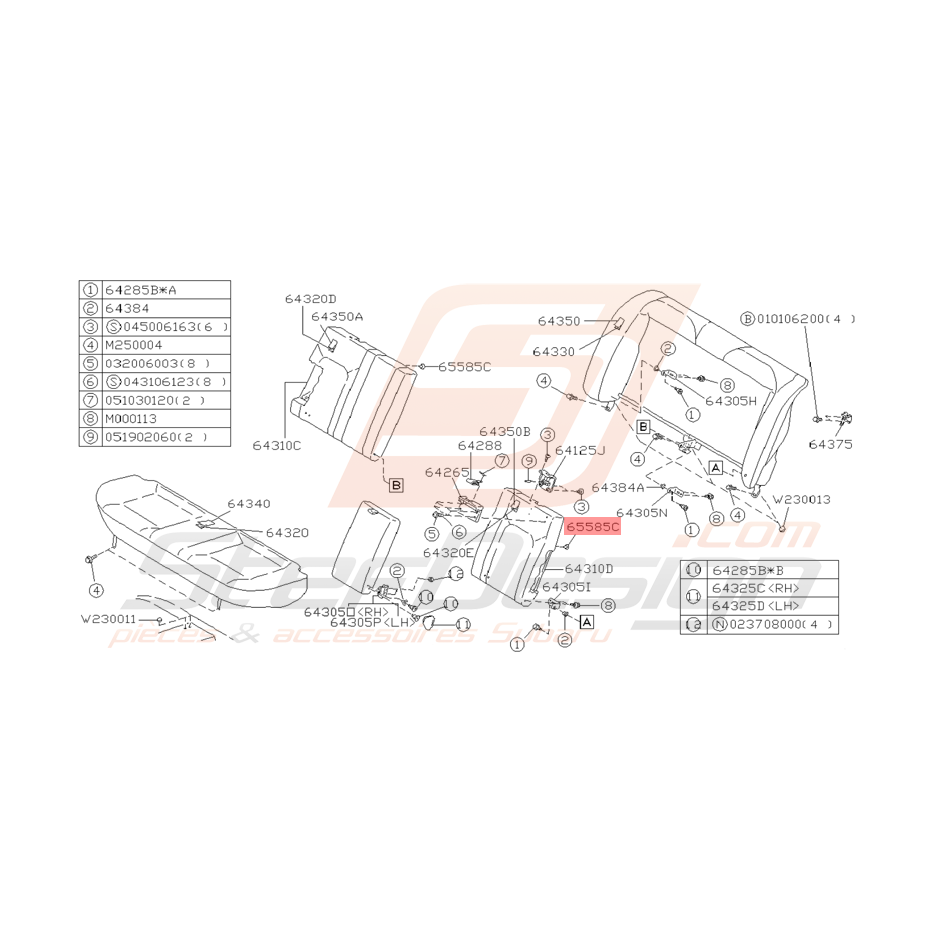 Clips de Banquette Arrière Subaru Impreza GT 1993 - 2000 Clips de Banquette Arrière Subaru Impreza GT 1993 - 2000