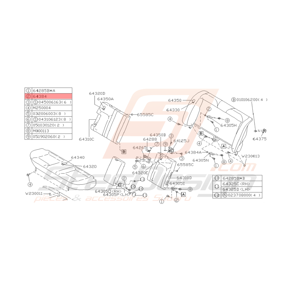 Entretoise Banquette Arrière Origine Subaru GT 1993 - 2000 Entretoise Banquette Arrière Origine Subaru GT 1993 - 2000