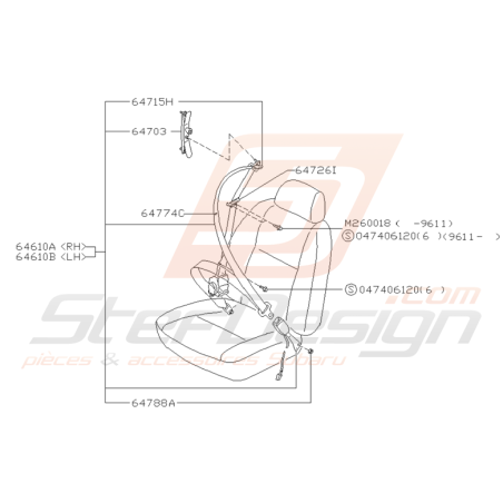 Schéma de Ceinture de Sécurité Avant Origine Subaru GT 1993 - 2000