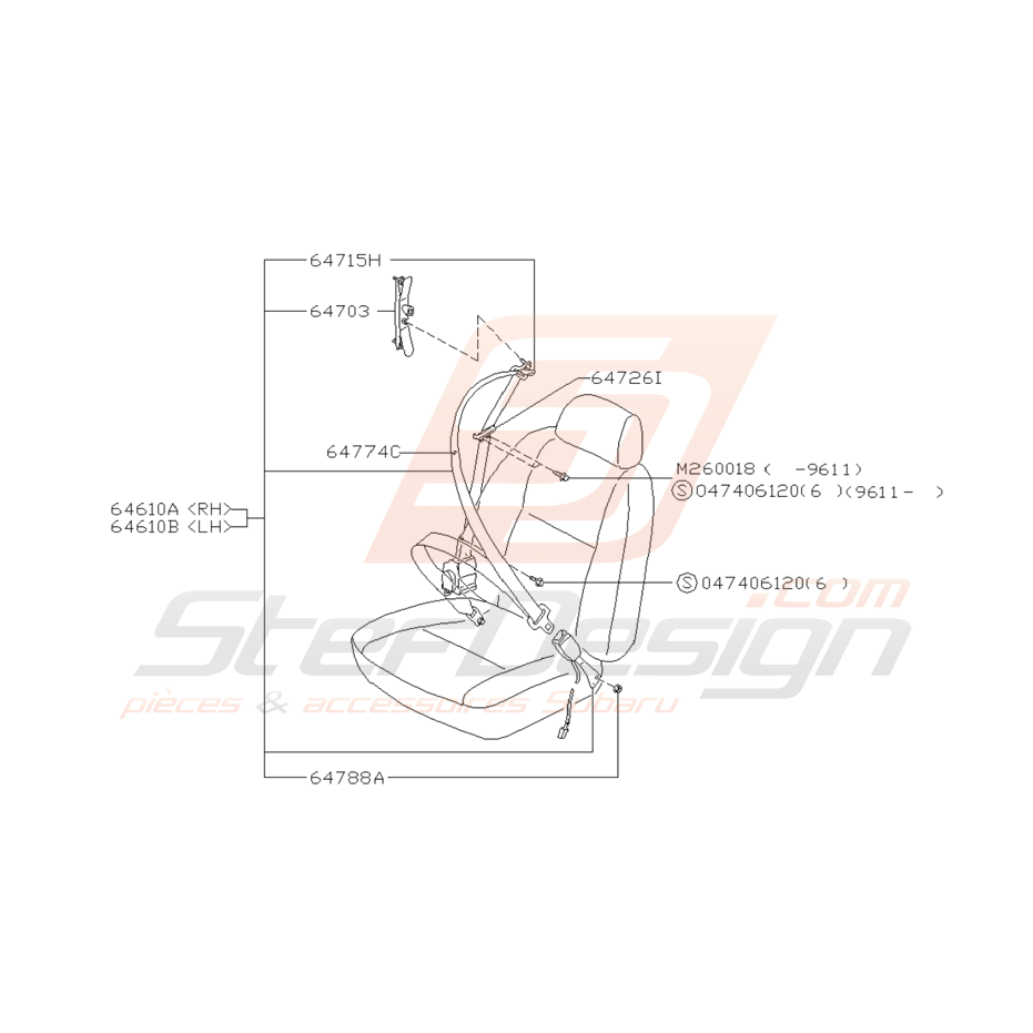 Schéma de Ceinture de Sécurité Avant Origine Subaru GT 1993 - 2000