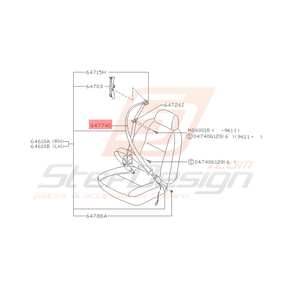 Bouton Blocage de Ceinture Origine Subaru Impreza GT 1993 - 2000