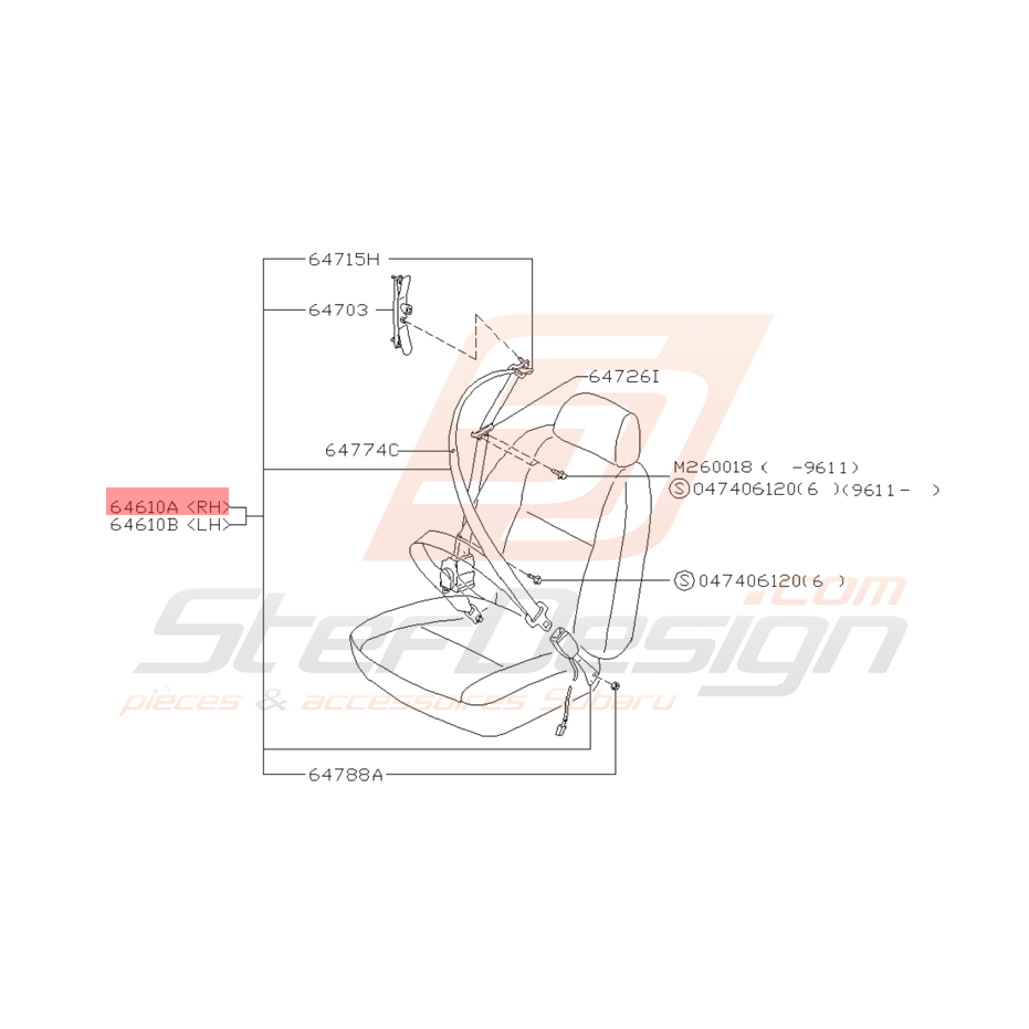 Ceinture de Sécurité Origine Subaru Impreza GT 1998 - 2000