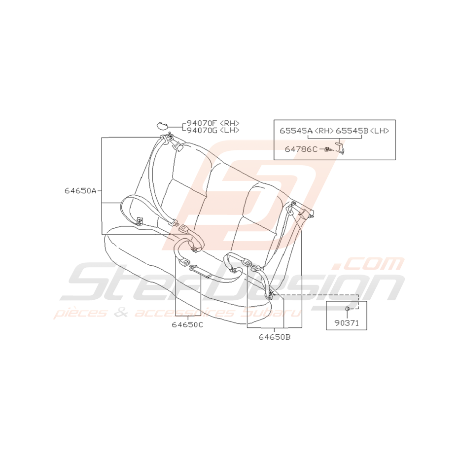 Schéma Ceintures de Sécurité Arrières Origine Subaru GT 1993 - 2000
