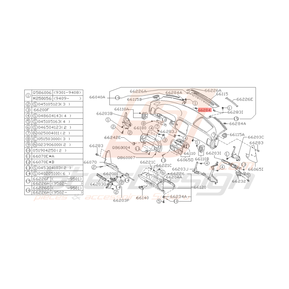 Passe Fil Tableau de Bord Origine Subaru GT 1993 - 2000