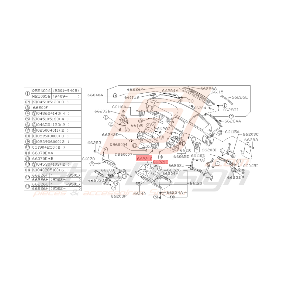 Support Tableau de Bord Origine Subaru Impreza GT 1993 - 1997