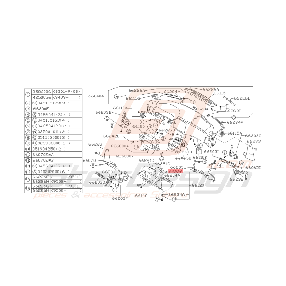 Clips Tableau de Bord Origine Subaru Impreza GT 1993 - 1997