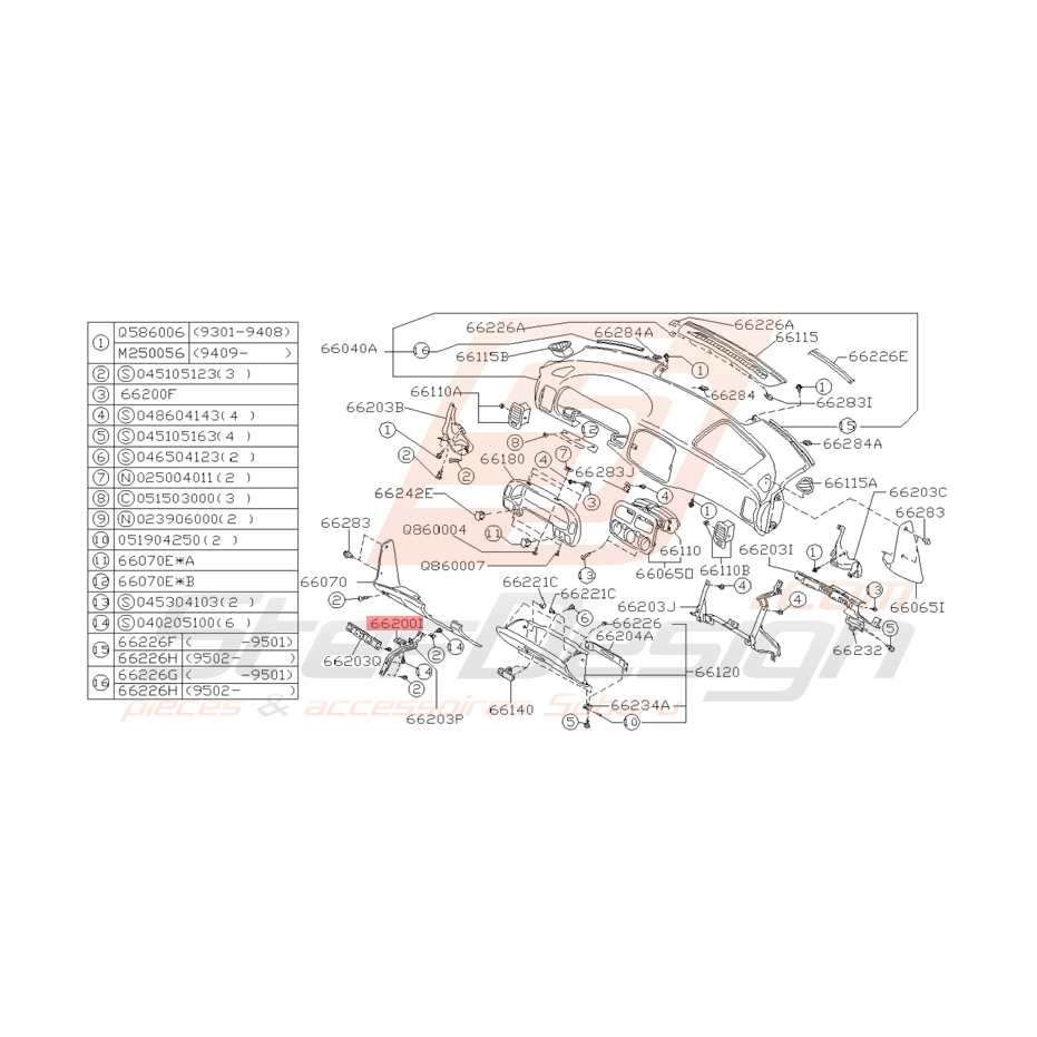 Support Tableau de Bord Origine Subaru Impreza GT 1993 - 1997