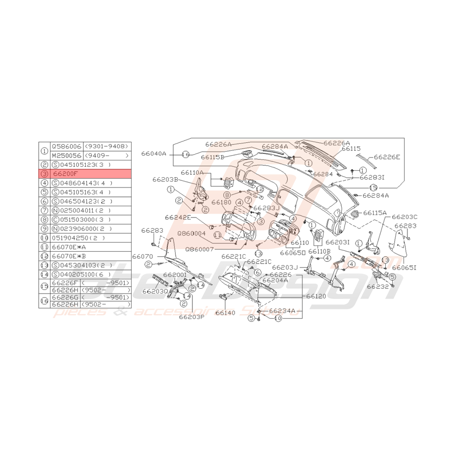 Support Pare Soleil Origine Subaru Impreza GT 1993 - 1997