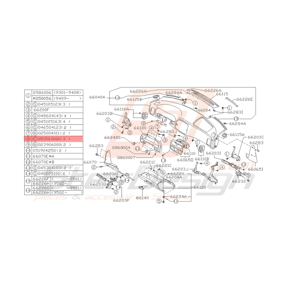 Agrafe de Tableau de Bord Origine Subaru Impreza GT 1993 - 1997