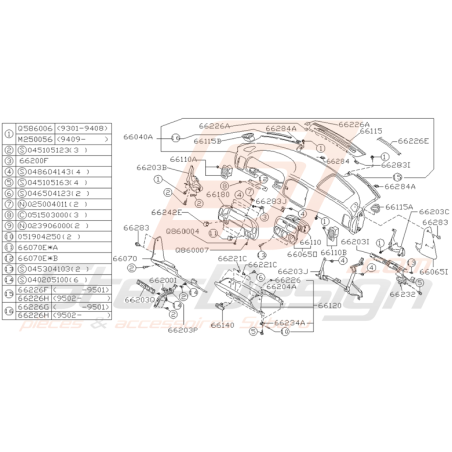 Schéma de Tableau de Bord Origine Subaru Impreza GT 1993 - 2000