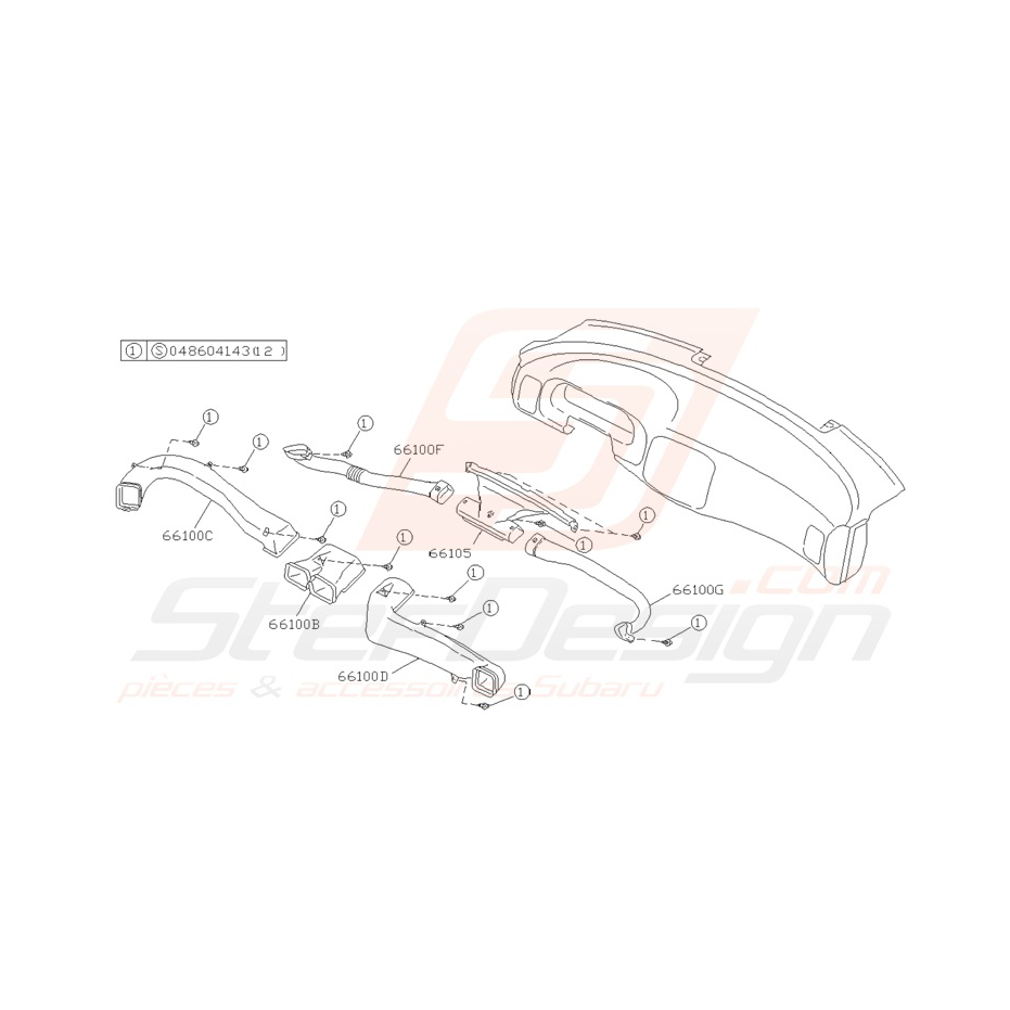 Schéma canaux de chauffage Origine Subaru Impreza GT 1993-1996
