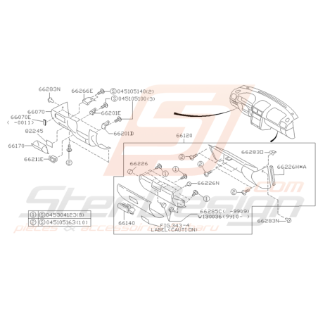 Schéma Bas de Tableau de Bord Origine Subaru GT 1998 - 2000