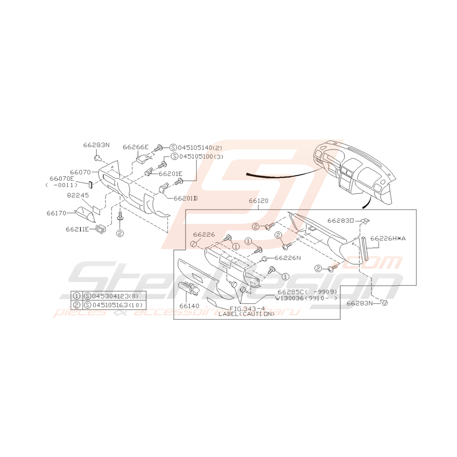 Schéma Bas de Tableau de Bord Origine Subaru GT 1998 - 2000 Schéma Bas de Tableau de Bord Origine Subaru GT 1998 - 2000
