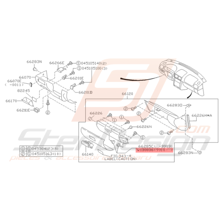 Clips de Tableau de Bord Origine Subaru Impreza GT 10/1999 - 2000