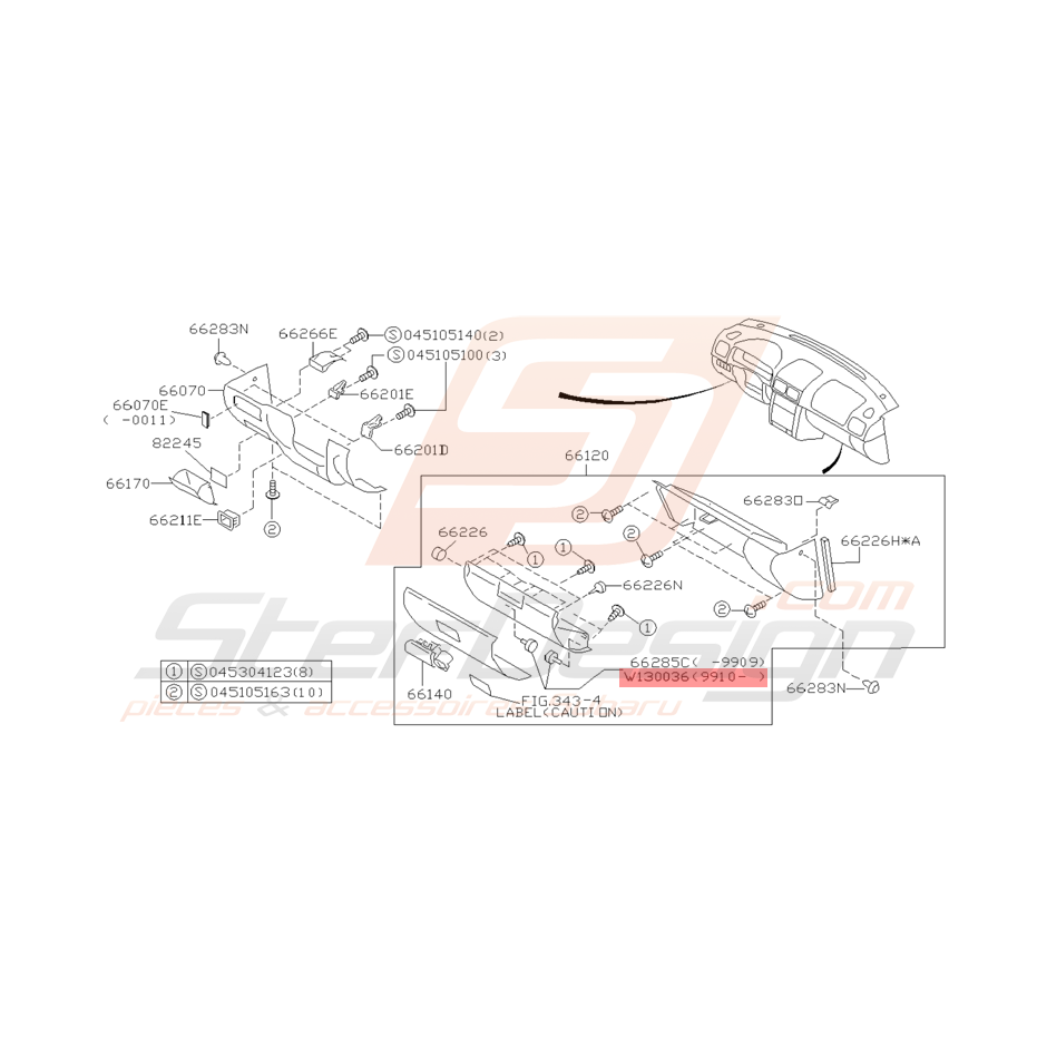 Clips de Tableau de Bord Origine Subaru Impreza GT 10/1999 - 2000