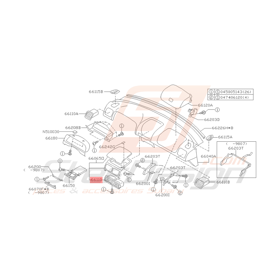 Grille de Ventilation Origine Subaru Impreza 1998 - 2000