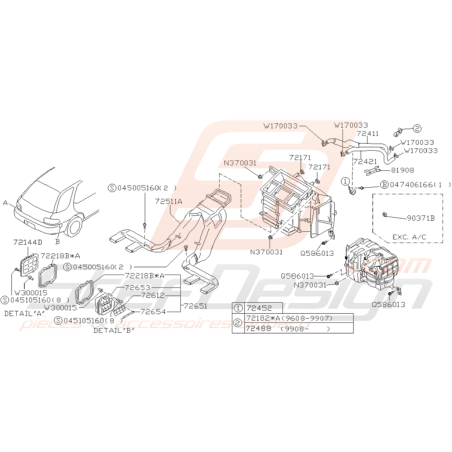 Schéma Canaux Système de Chauffage Origine Subaru GT 97 - 00