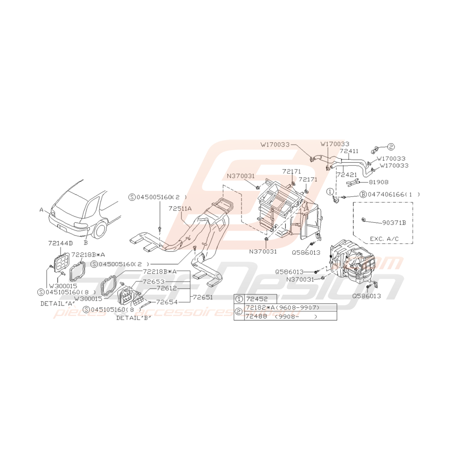 Schéma Canaux Système de Chauffage Origine Subaru GT 97 - 00 Schéma Canaux Système de Chauffage Origine Subaru GT 97 - 00