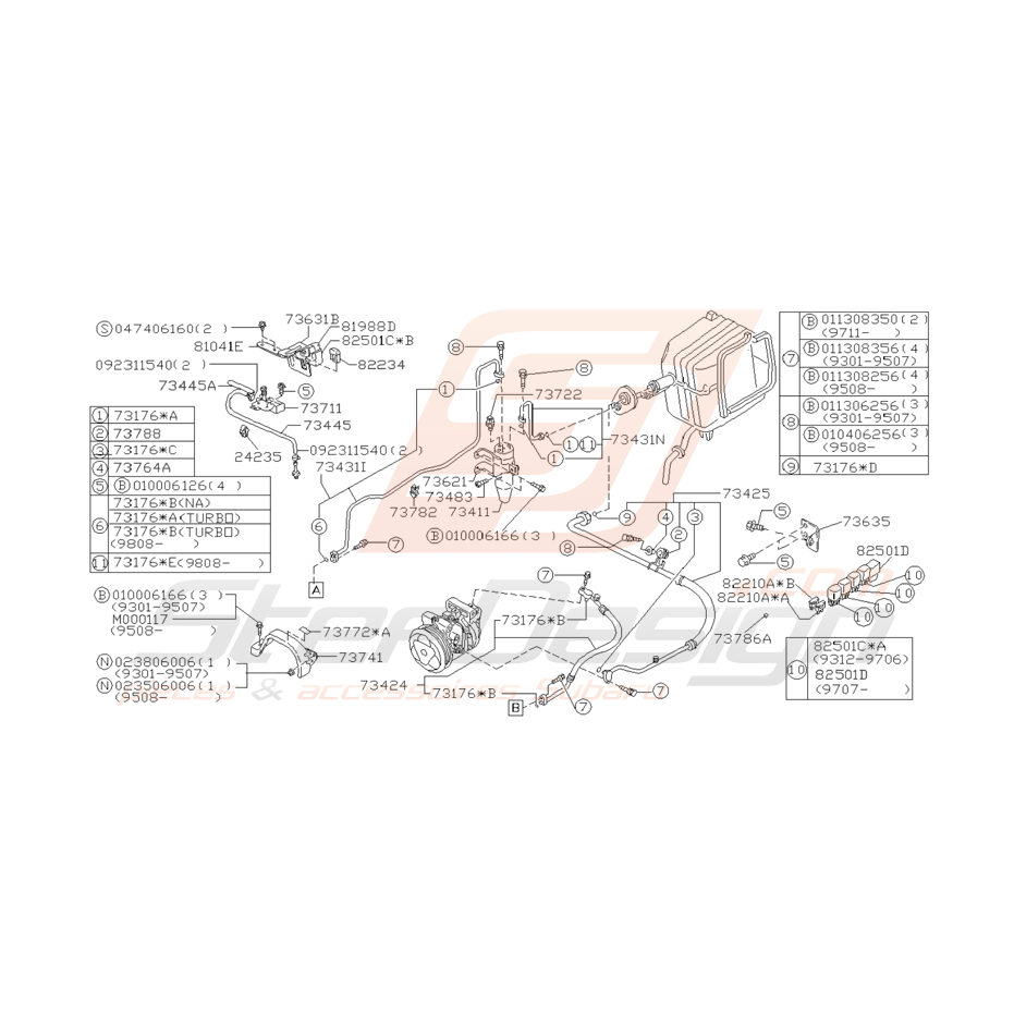 Schéma Système de Clim Origine Subaru Impreza GT 1993 - 2000