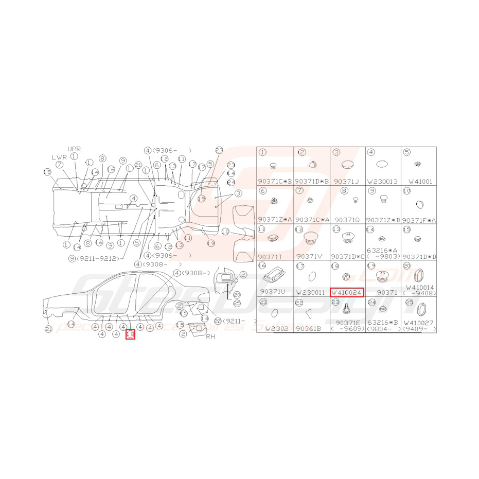 Clips Origine Subaru Impreza GT 1993-2000  Clips Origine Subaru Impreza GT 1993-2000