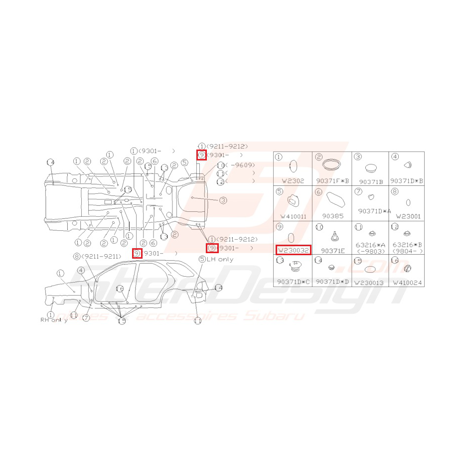 Passe fil Origine Subaru Impreza GT 1993-2000 Passe fil Origine Subaru Impreza GT 1993-2000