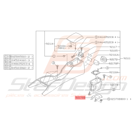 Support de Console Arrière Origine Subaru Impreza GT 1993 - 1997