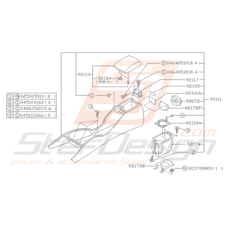 Schéma de Console Centrale Origine Subaru Impreza GT 1998 - 2000