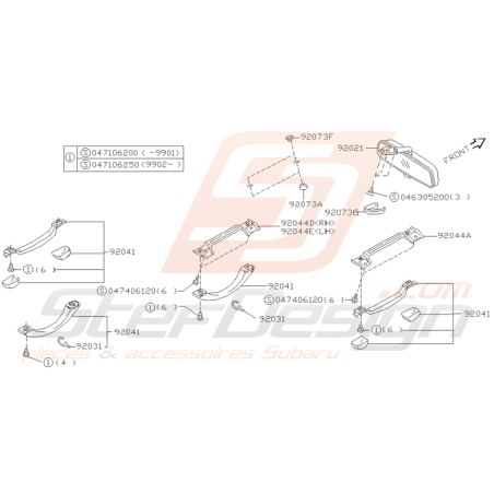 Schéma Poignées Maintien Intérieur et Rétroviseur Subaru GT 93 - 00
