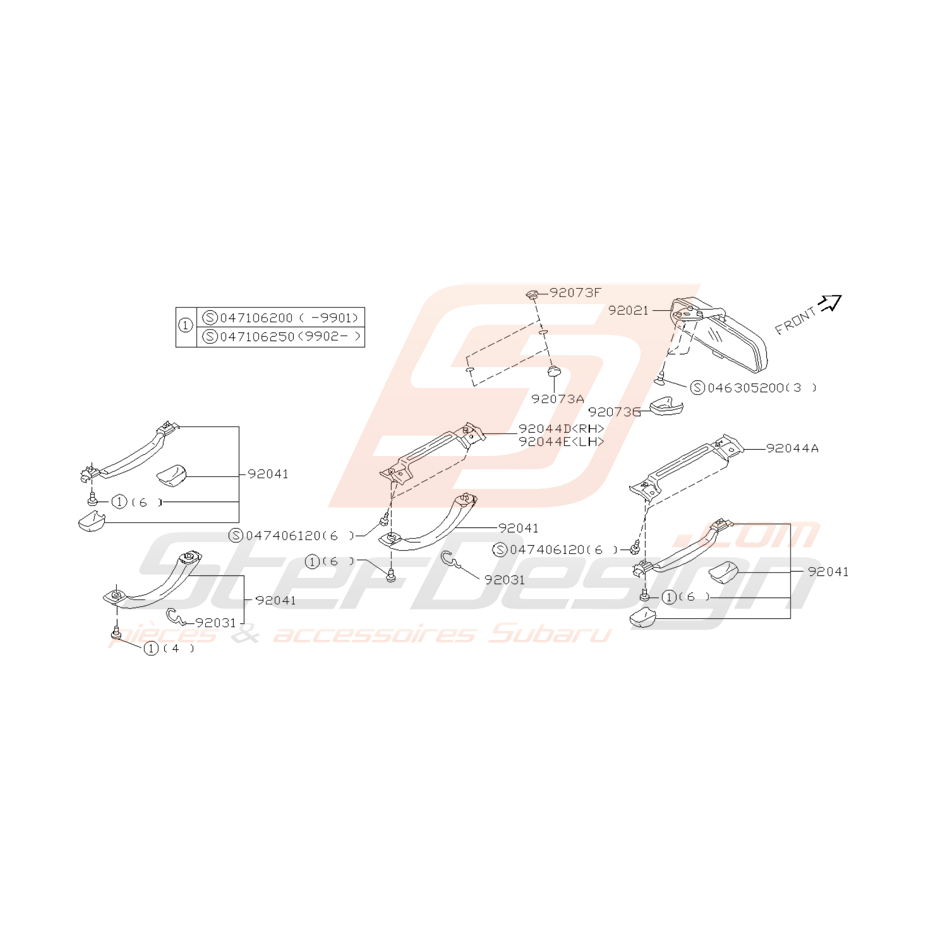 Schéma Poignées Maintien Intérieur et Rétroviseur Subaru GT 93 - 00
