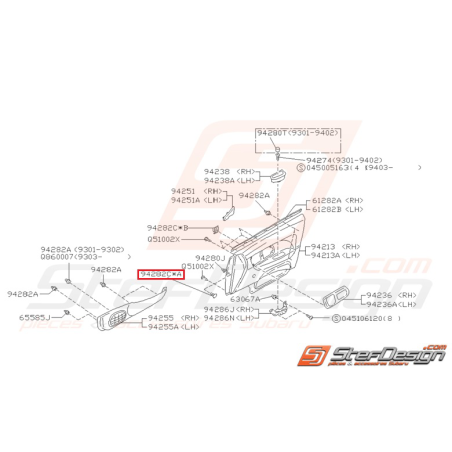 Clips de garniture de porte avant couleur noir SUBARU GT 94-97