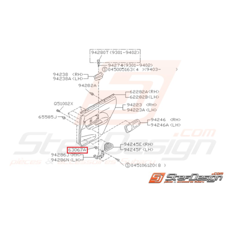 Ecrou de Poignée Intérieure Origine Subaru Impreza GT 1993 - 2000