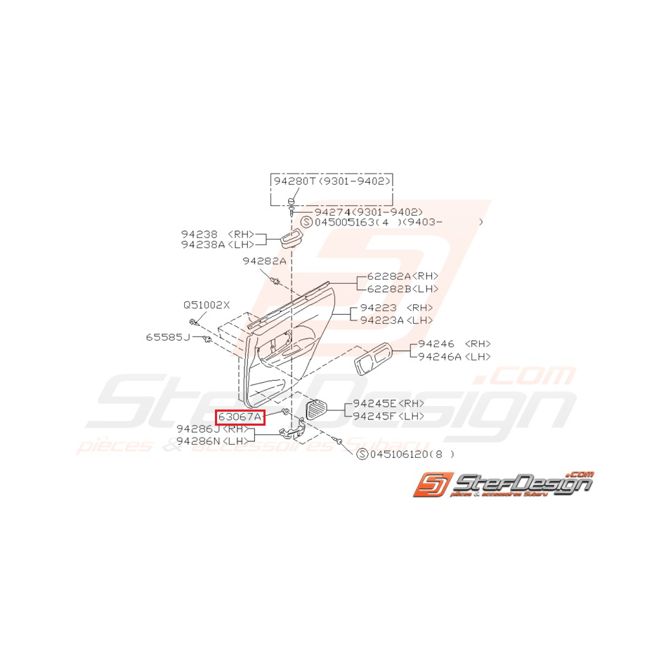 Ecrou de Poignée Intérieure Origine Subaru Impreza GT 1993 - 2000 Ecrou de Poignée Intérieure Origine Subaru Impreza GT 1993 - 2000