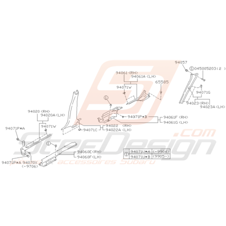 Schéma de Garnitures Intérieures Origine Subaru GT 1993 - 2000
