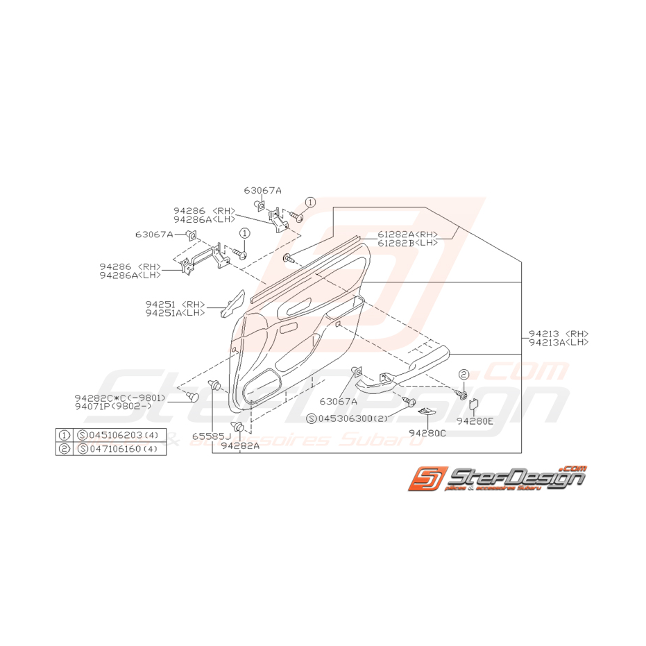 Schéma de garniture de porte avant Origine Subaru Impreza GT 1998-2000 Schéma de garniture de porte avant Origine Subaru Impreza GT 1998-2000