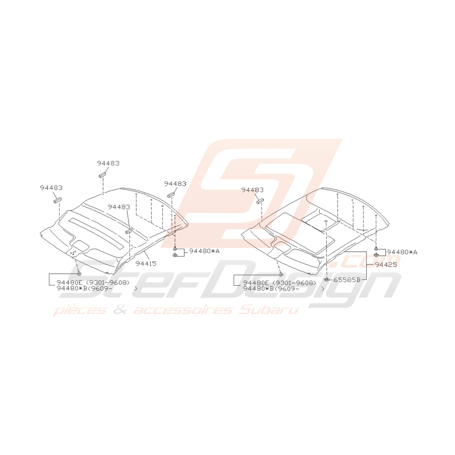 Schéma Clips Ciel de Toit Origine Subaru Impreza GT 1993 - 2000