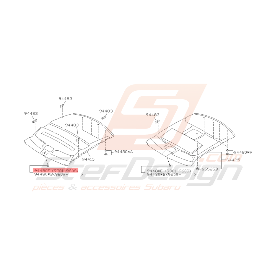 agrafe Garniture de Toit Origine Subaru GT 1993 - 08/1996