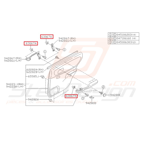 Ecrou de Poignée Intérieure Origine Subaru Impreza GT 1993 - 2000