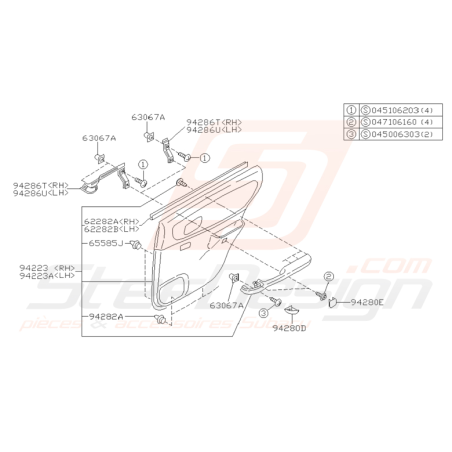 Schéma garniture de porte arrière Origine Subaru Impreza GT 1998-2000