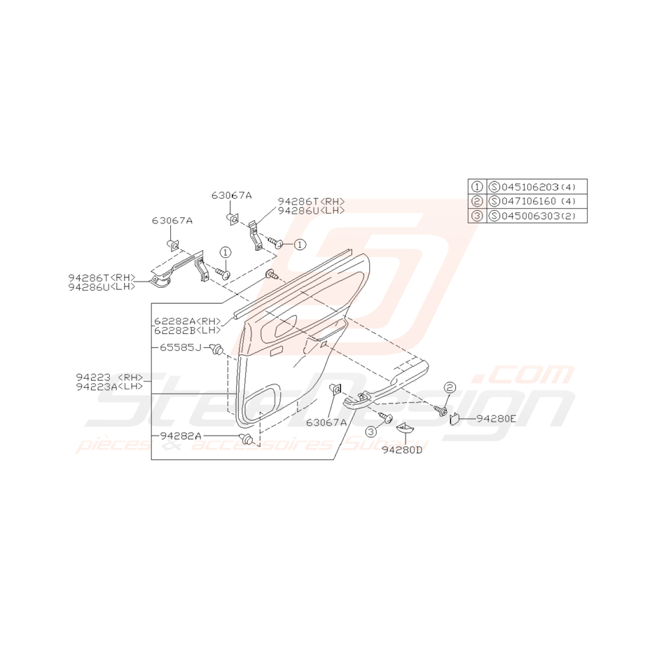 Schéma garniture de porte arrière Origine Subaru Impreza GT 1998-2000 Schéma garniture de porte arrière Origine Subaru Impreza GT 1998-2000
