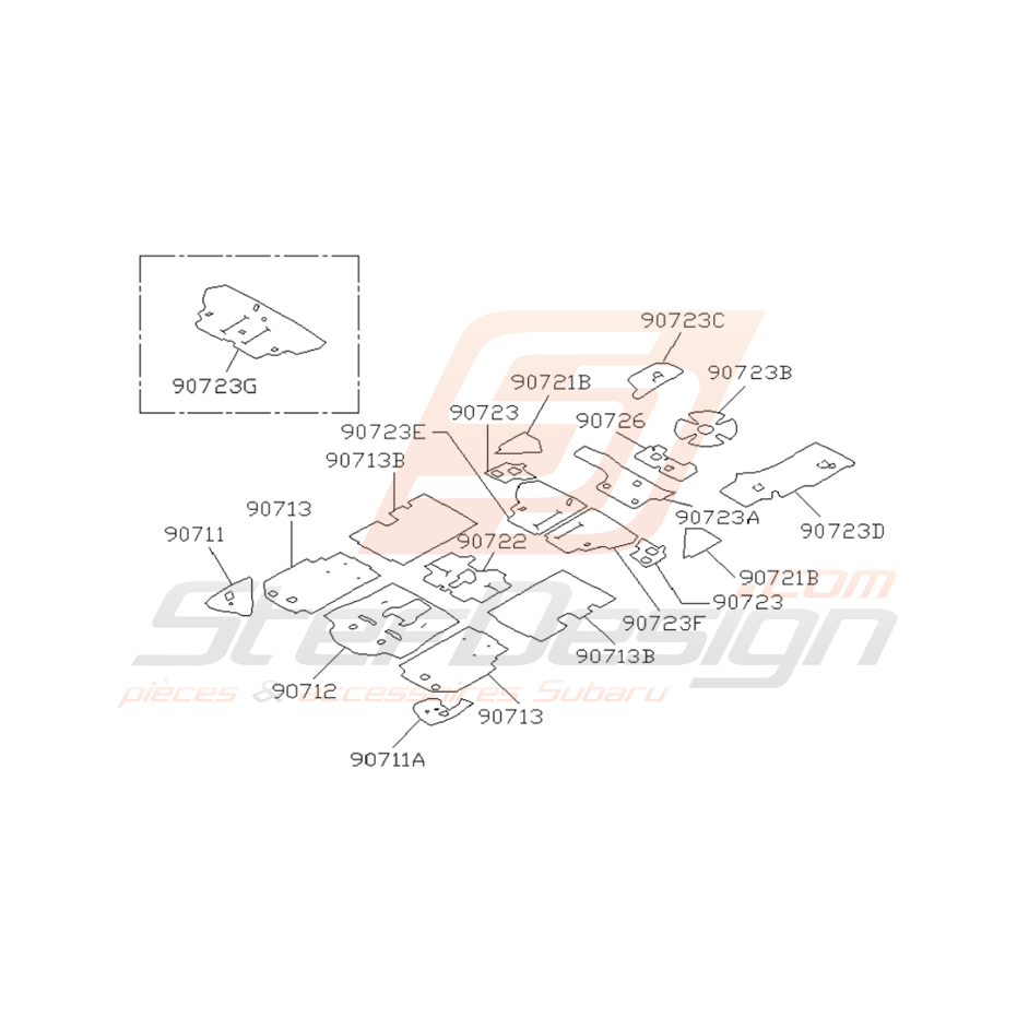 Schéma Isolant Phonique Origine Subaru Impreza GT 1993 - 2000