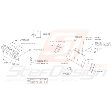 Schéma Isolant de plancher Origine Subaru Impreza 1993-2000