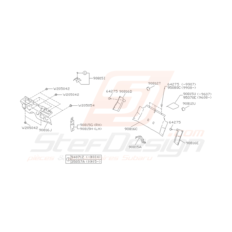 Schéma Isolant de plancher Origine Subaru Impreza 1993-2000