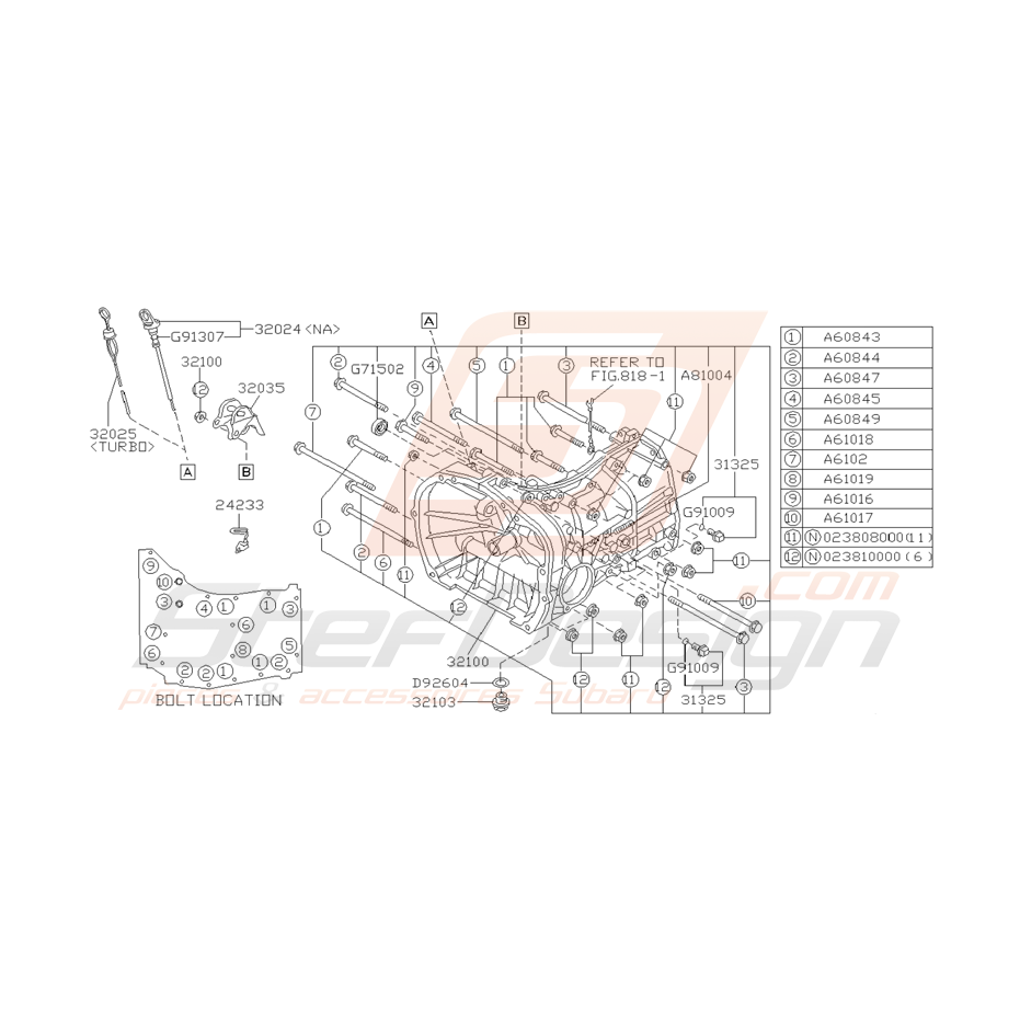 Schéma Carter de Boite de Vitesse Origine Subaru GT 1993 - 1994 Schéma Carter de Boite de Vitesse Origine Subaru GT 1993 - 1994