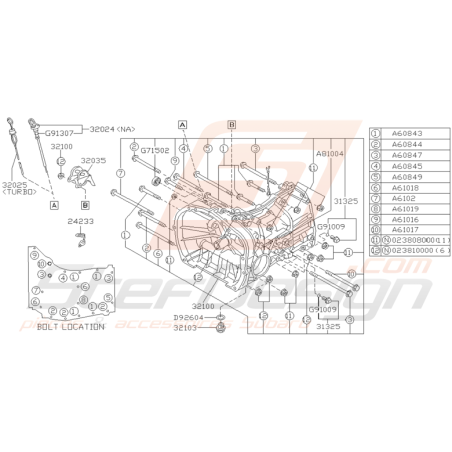 Schéma Carter de Boite de Vitesse Origine Subaru GT 1995 - 1998